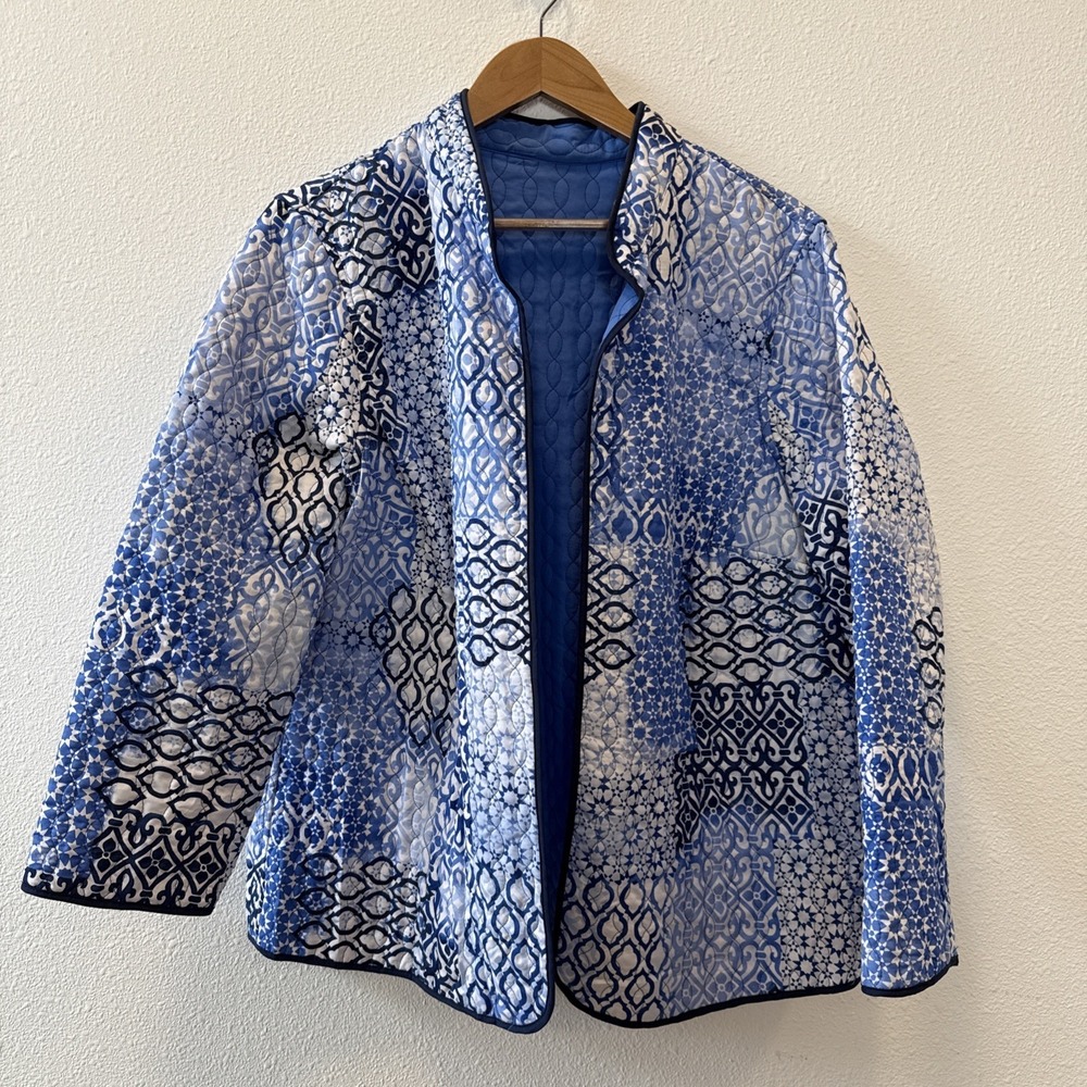 Reversible Patchwork Light Jacket Blue Size XL Women's Geometric Pattern